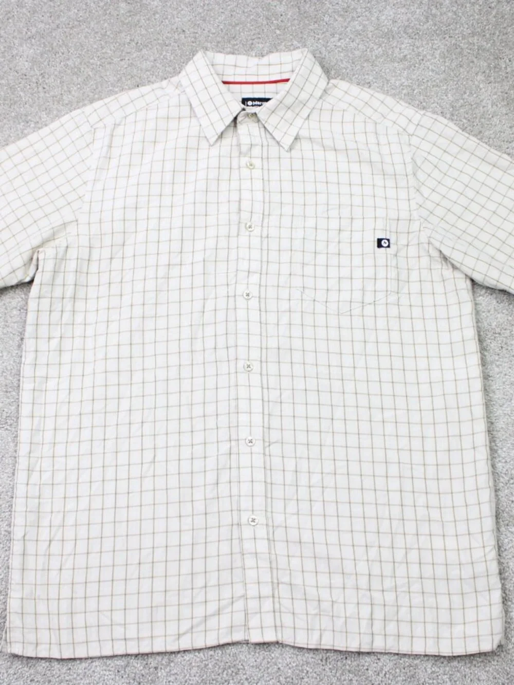 Marmot Eldridge Shirt Mens Large White/Beige Polynosic Rayon Blend Short Sleeve